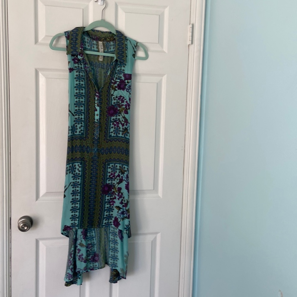 Aratta Silent Journey long summer dress. With fabric belt and purple crystals.